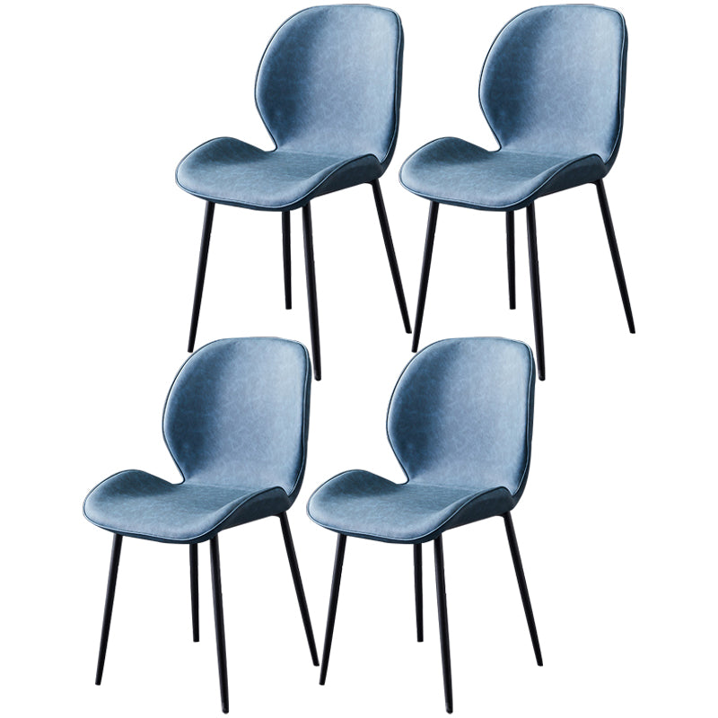 Contemporary Style Metal Dining Room Chair Solid Back Chair with Black Legs Royal Blue PU 4 Piece Set Clearhalo ' kitchen&dining_furn' 'Dining Chairs' 'Dining Tables & Seating' 'dining_chair' 'furn' 'furn_dining_chair' 'Furniture' 'furniture_dining_chair' 'Kitchen & Dining Furniture' 'kitchen' 3541203