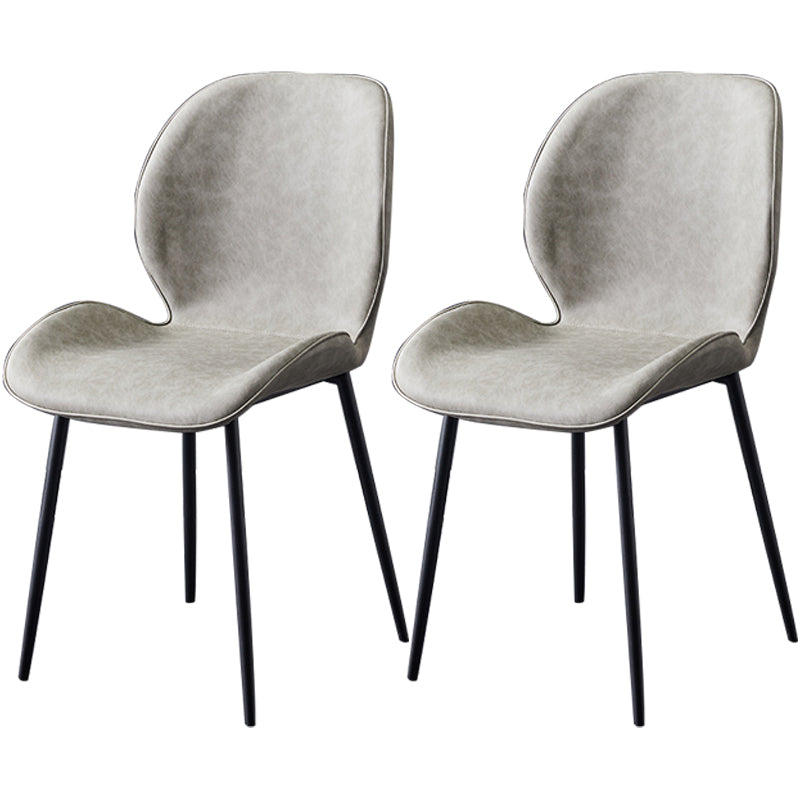 Contemporary Style Metal Dining Room Chair Solid Back Chair with Black Legs Grey PU 2 Piece Set Clearhalo ' kitchen&dining_furn' 'Dining Chairs' 'Dining Tables & Seating' 'dining_chair' 'furn' 'furn_dining_chair' 'Furniture' 'furniture_dining_chair' 'Kitchen & Dining Furniture' 'kitchen' 3541205