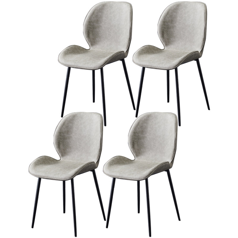 Contemporary Style Metal Dining Room Chair Solid Back Chair with Black Legs Grey PU 4 Piece Set Clearhalo ' kitchen&dining_furn' 'Dining Chairs' 'Dining Tables & Seating' 'dining_chair' 'furn' 'furn_dining_chair' 'Furniture' 'furniture_dining_chair' 'Kitchen & Dining Furniture' 'kitchen' 3541206