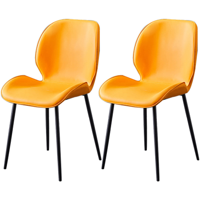 Contemporary Style Metal Dining Room Chair Solid Back Chair with Black Legs Orange PU 2 Piece Set Clearhalo ' kitchen&dining_furn' 'Dining Chairs' 'Dining Tables & Seating' 'dining_chair' 'furn' 'furn_dining_chair' 'Furniture' 'furniture_dining_chair' 'Kitchen & Dining Furniture' 'kitchen' 3541208