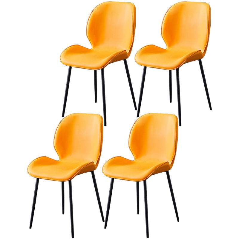 Contemporary Style Metal Dining Room Chair Solid Back Chair with Black Legs Orange PU 4 Piece Set Clearhalo ' kitchen&dining_furn' 'Dining Chairs' 'Dining Tables & Seating' 'dining_chair' 'furn' 'furn_dining_chair' 'Furniture' 'furniture_dining_chair' 'Kitchen & Dining Furniture' 'kitchen' 3541209