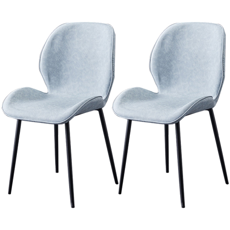 Contemporary Style Metal Dining Room Chair Solid Back Chair with Black Legs Sky Blue PU 2 Piece Set Clearhalo ' kitchen&dining_furn' 'Dining Chairs' 'Dining Tables & Seating' 'dining_chair' 'furn' 'furn_dining_chair' 'Furniture' 'furniture_dining_chair' 'Kitchen & Dining Furniture' 'kitchen' 3541211