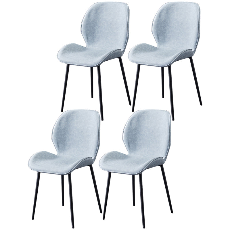Contemporary Style Metal Dining Room Chair Solid Back Chair with Black Legs Sky Blue PU 4 Piece Set Clearhalo ' kitchen&dining_furn' 'Dining Chairs' 'Dining Tables & Seating' 'dining_chair' 'furn' 'furn_dining_chair' 'Furniture' 'furniture_dining_chair' 'Kitchen & Dining Furniture' 'kitchen' 3541212