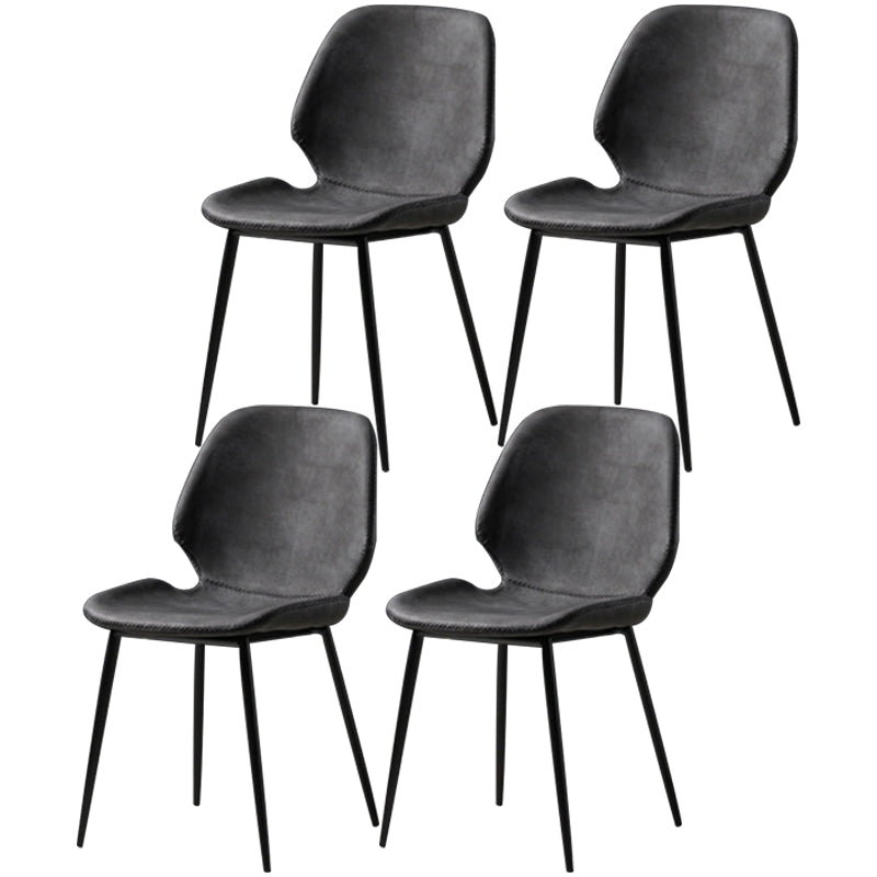 Contemporary Style Metal Dining Room Chair Solid Back Chair with Black Legs Dark Gray Woven 4 Piece Set Clearhalo ' kitchen&dining_furn' 'Dining Chairs' 'Dining Tables & Seating' 'dining_chair' 'furn' 'furn_dining_chair' 'Furniture' 'furniture_dining_chair' 'Kitchen & Dining Furniture' 'kitchen' 3541215
