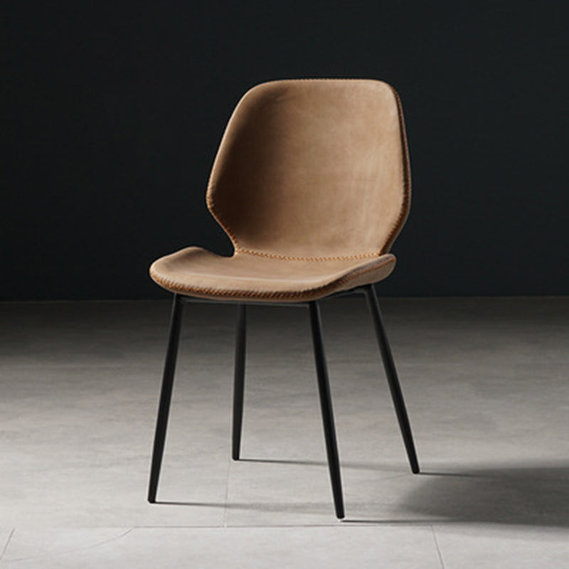 Contemporary Style Metal Dining Room Chair Solid Back Chair with Black Legs Light Brown Woven 1 Piece Clearhalo ' kitchen&dining_furn' 'Dining Chairs' 'Dining Tables & Seating' 'dining_chair' 'furn' 'furn_dining_chair' 'Furniture' 'furniture_dining_chair' 'Kitchen & Dining Furniture' 'kitchen' 3541219