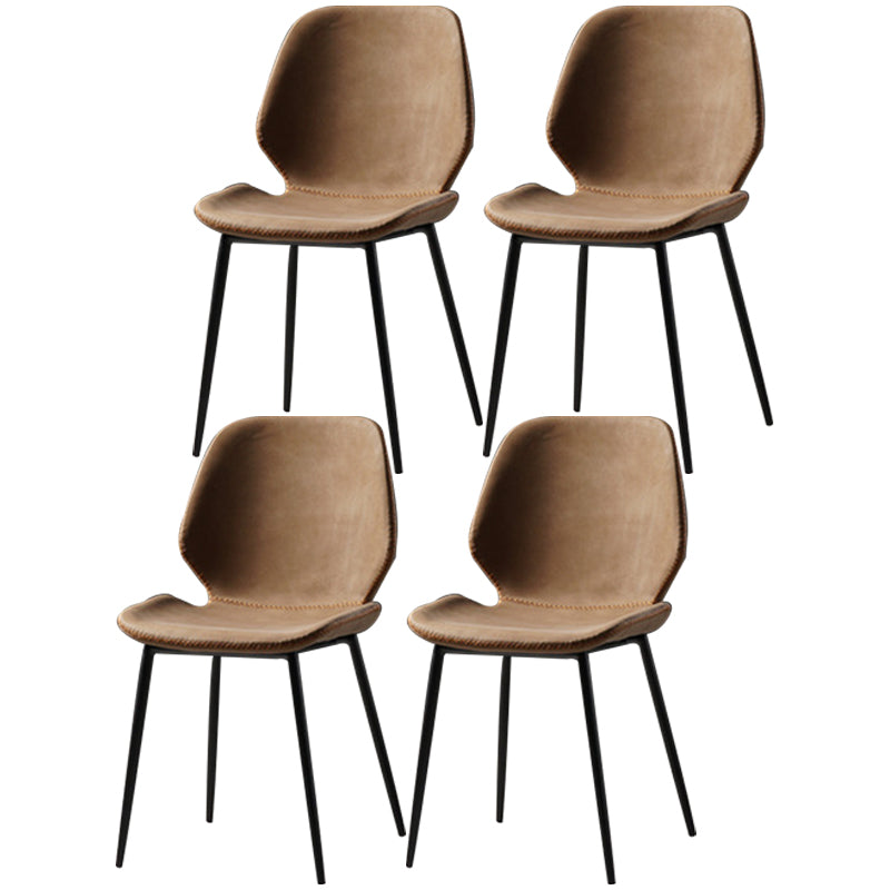Contemporary Style Metal Dining Room Chair Solid Back Chair with Black Legs Light Brown Woven 4 Piece Set Clearhalo ' kitchen&dining_furn' 'Dining Chairs' 'Dining Tables & Seating' 'dining_chair' 'furn' 'furn_dining_chair' 'Furniture' 'furniture_dining_chair' 'Kitchen & Dining Furniture' 'kitchen' 3541221