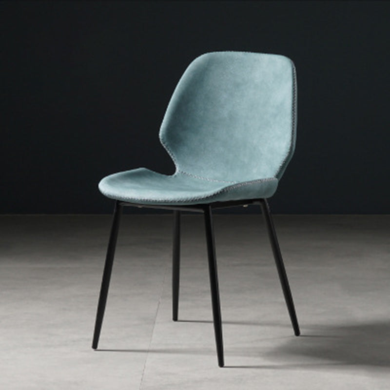 Contemporary Style Metal Dining Room Chair Solid Back Chair with Black Legs Navy Blue Woven 1 Piece Clearhalo ' kitchen&dining_furn' 'Dining Chairs' 'Dining Tables & Seating' 'dining_chair' 'furn' 'furn_dining_chair' 'Furniture' 'furniture_dining_chair' 'Kitchen & Dining Furniture' 'kitchen' 3541222