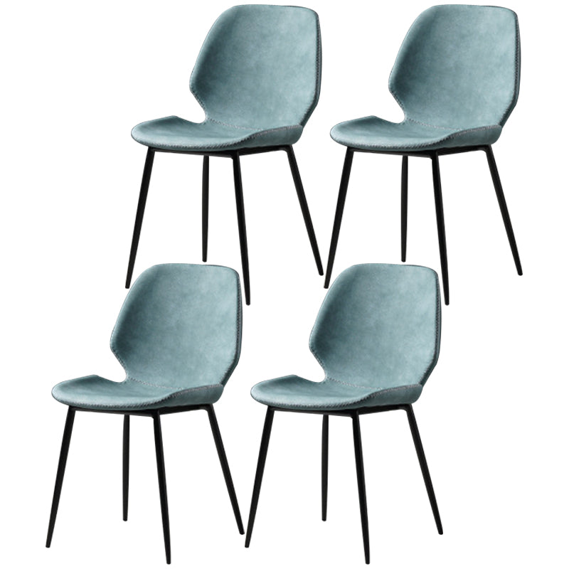 Contemporary Style Metal Dining Room Chair Solid Back Chair with Black Legs Navy Blue Woven 4 Piece Set Clearhalo ' kitchen&dining_furn' 'Dining Chairs' 'Dining Tables & Seating' 'dining_chair' 'furn' 'furn_dining_chair' 'Furniture' 'furniture_dining_chair' 'Kitchen & Dining Furniture' 'kitchen' 3541224