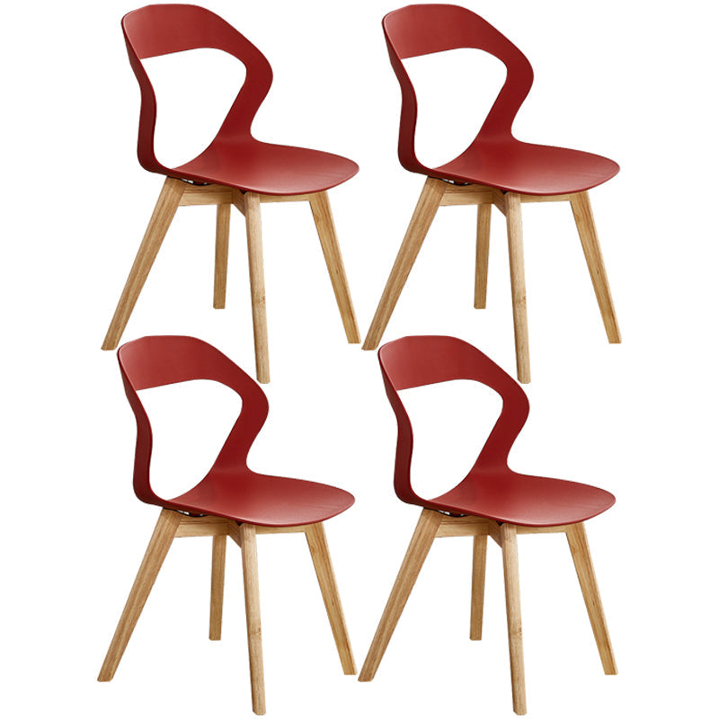 Scandinavian Home Side Chair Indoor Open Back Plastic Dining Room Chair Set Red 4 Piece Set Wood Clearhalo ' kitchen&dining_furn' 'Dining Chairs' 'Dining Tables & Seating' 'dining_chair' 'furn' 'furn_dining_chair' 'Furniture' 'furniture_dining_chair' 'Kitchen & Dining Furniture' 'kitchen' 3541246