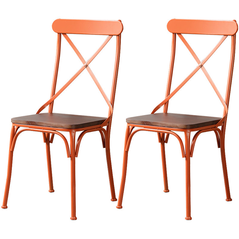 Industrial Coffee Shop Metal Side Chair Black Cross Back Folding Chair Orange Wood 2 Piece Set Clearhalo ' kitchen&dining_furn' 'Dining Chairs' 'Dining Tables & Seating' 'dining_chair' 'furn' 'furn_dining_chair' 'Furniture' 'furniture_dining_chair' 'Kitchen & Dining Furniture' 'kitchen' 3541306