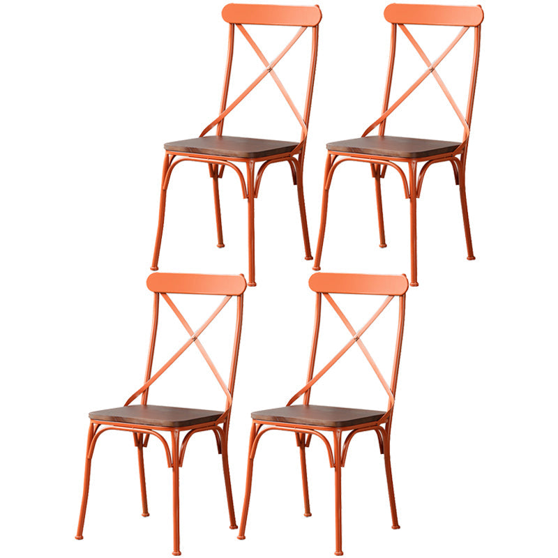 Industrial Coffee Shop Metal Side Chair Black Cross Back Folding Chair Orange Wood 4 Piece Set Clearhalo ' kitchen&dining_furn' 'Dining Chairs' 'Dining Tables & Seating' 'dining_chair' 'furn' 'furn_dining_chair' 'Furniture' 'furniture_dining_chair' 'Kitchen & Dining Furniture' 'kitchen' 3541308