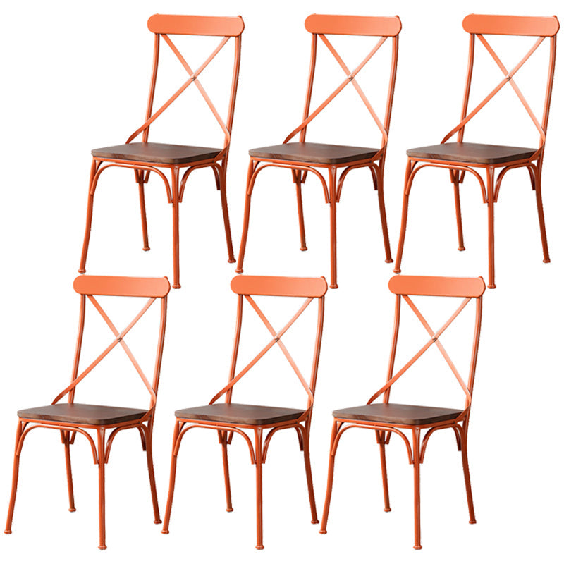 Industrial Coffee Shop Metal Side Chair Black Cross Back Folding Chair Orange Wood 6 Piece Set Clearhalo ' kitchen&dining_furn' 'Dining Chairs' 'Dining Tables & Seating' 'dining_chair' 'furn' 'furn_dining_chair' 'Furniture' 'furniture_dining_chair' 'Kitchen & Dining Furniture' 'kitchen' 3541310