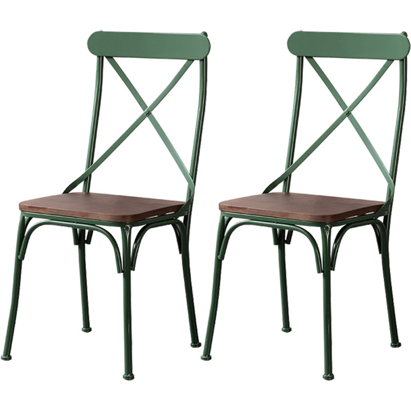 Industrial Coffee Shop Metal Side Chair Black Cross Back Folding Chair Blackish Green Wood 2 Piece Set Clearhalo ' kitchen&dining_furn' 'Dining Chairs' 'Dining Tables & Seating' 'dining_chair' 'furn' 'furn_dining_chair' 'Furniture' 'furniture_dining_chair' 'Kitchen & Dining Furniture' 'kitchen' 3541312