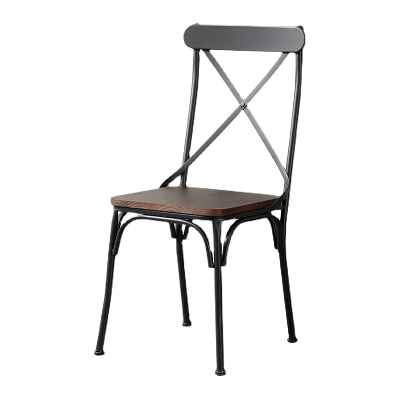 Industrial Coffee Shop Metal Side Chair Black Cross Back Folding Chair Clearhalo ' kitchen&dining_furn' 'Dining Chairs' 'Dining Tables & Seating' 'dining_chair' 'furn' 'furn_dining_chair' 'Furniture' 'furniture_dining_chair' 'Kitchen & Dining Furniture' 'kitchen' 3541313