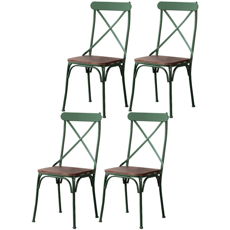 Industrial Coffee Shop Metal Side Chair Black Cross Back Folding Chair Blackish Green Wood 4 Piece Set Clearhalo ' kitchen&dining_furn' 'Dining Chairs' 'Dining Tables & Seating' 'dining_chair' 'furn' 'furn_dining_chair' 'Furniture' 'furniture_dining_chair' 'Kitchen & Dining Furniture' 'kitchen' 3541314