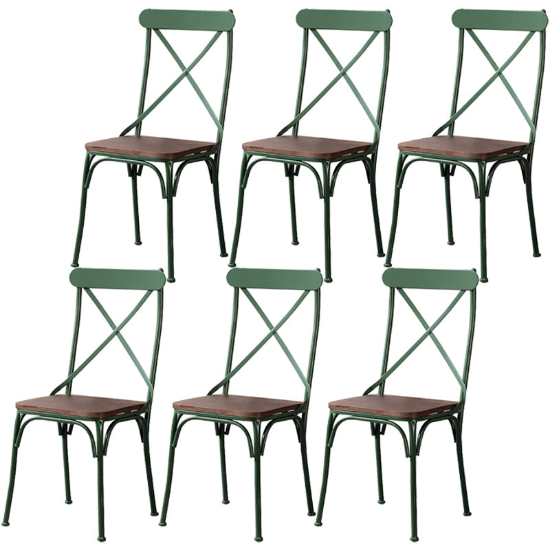 Industrial Coffee Shop Metal Side Chair Black Cross Back Folding Chair Blackish Green Wood 6 Piece Set Clearhalo ' kitchen&dining_furn' 'Dining Chairs' 'Dining Tables & Seating' 'dining_chair' 'furn' 'furn_dining_chair' 'Furniture' 'furniture_dining_chair' 'Kitchen & Dining Furniture' 'kitchen' 3541315