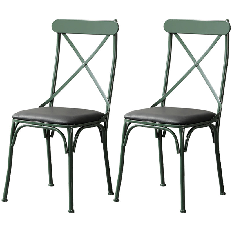 Industrial Coffee Shop Metal Side Chair Black Cross Back Folding Chair Blackish Green Leather 2 Piece Set Clearhalo ' kitchen&dining_furn' 'Dining Chairs' 'Dining Tables & Seating' 'dining_chair' 'furn' 'furn_dining_chair' 'Furniture' 'furniture_dining_chair' 'Kitchen & Dining Furniture' 'kitchen' 3541317