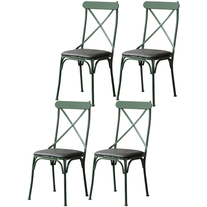 Industrial Coffee Shop Metal Side Chair Black Cross Back Folding Chair Blackish Green Leather 4 Piece Set Clearhalo ' kitchen&dining_furn' 'Dining Chairs' 'Dining Tables & Seating' 'dining_chair' 'furn' 'furn_dining_chair' 'Furniture' 'furniture_dining_chair' 'Kitchen & Dining Furniture' 'kitchen' 3541319