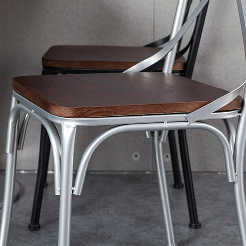 Industrial Coffee Shop Metal Side Chair Black Cross Back Folding Chair Clearhalo ' kitchen&dining_furn' 'Dining Chairs' 'Dining Tables & Seating' 'dining_chair' 'furn' 'furn_dining_chair' 'Furniture' 'furniture_dining_chair' 'Kitchen & Dining Furniture' 'kitchen' 3541320