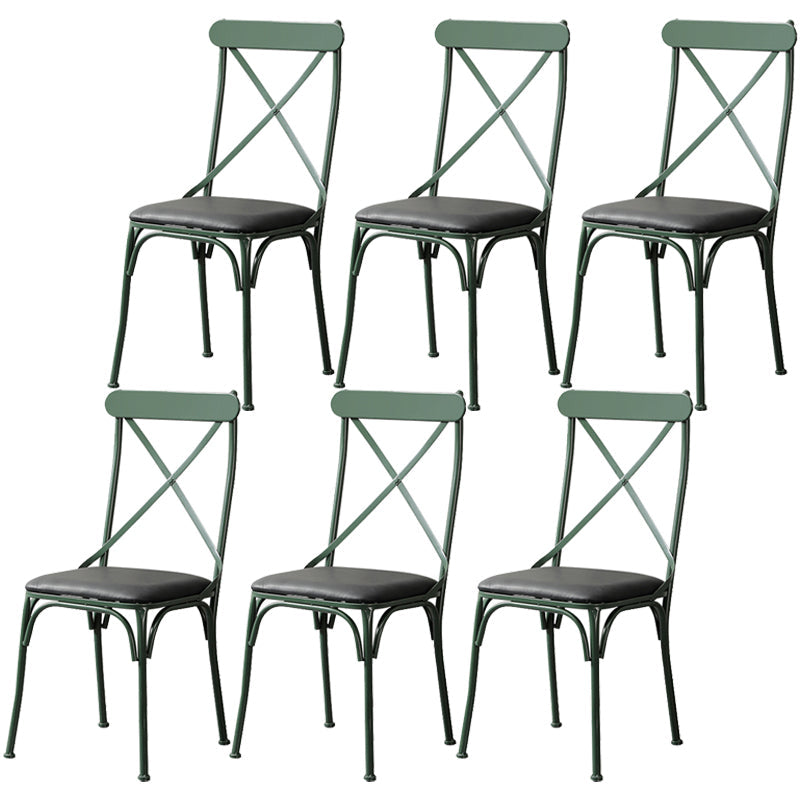Industrial Coffee Shop Metal Side Chair Black Cross Back Folding Chair Blackish Green Leather 6 Piece Set Clearhalo ' kitchen&dining_furn' 'Dining Chairs' 'Dining Tables & Seating' 'dining_chair' 'furn' 'furn_dining_chair' 'Furniture' 'furniture_dining_chair' 'Kitchen & Dining Furniture' 'kitchen' 3541321