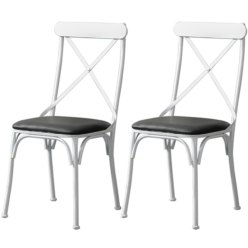 Industrial Coffee Shop Metal Side Chair Black Cross Back Folding Chair White Leather 2 Piece Set Clearhalo ' kitchen&dining_furn' 'Dining Chairs' 'Dining Tables & Seating' 'dining_chair' 'furn' 'furn_dining_chair' 'Furniture' 'furniture_dining_chair' 'Kitchen & Dining Furniture' 'kitchen' 3541323