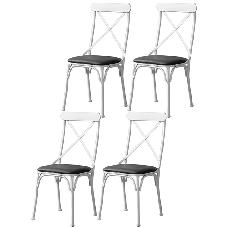 Industrial Coffee Shop Metal Side Chair Black Cross Back Folding Chair White Leather 4 Piece Set Clearhalo ' kitchen&dining_furn' 'Dining Chairs' 'Dining Tables & Seating' 'dining_chair' 'furn' 'furn_dining_chair' 'Furniture' 'furniture_dining_chair' 'Kitchen & Dining Furniture' 'kitchen' 3541325