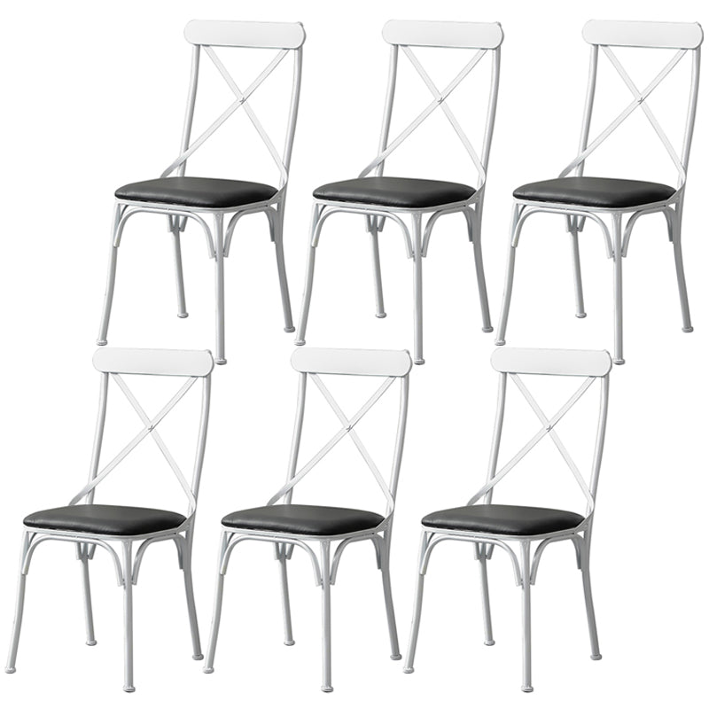 Industrial Coffee Shop Metal Side Chair Black Cross Back Folding Chair White Leather 6 Piece Set Clearhalo ' kitchen&dining_furn' 'Dining Chairs' 'Dining Tables & Seating' 'dining_chair' 'furn' 'furn_dining_chair' 'Furniture' 'furniture_dining_chair' 'Kitchen & Dining Furniture' 'kitchen' 3541328