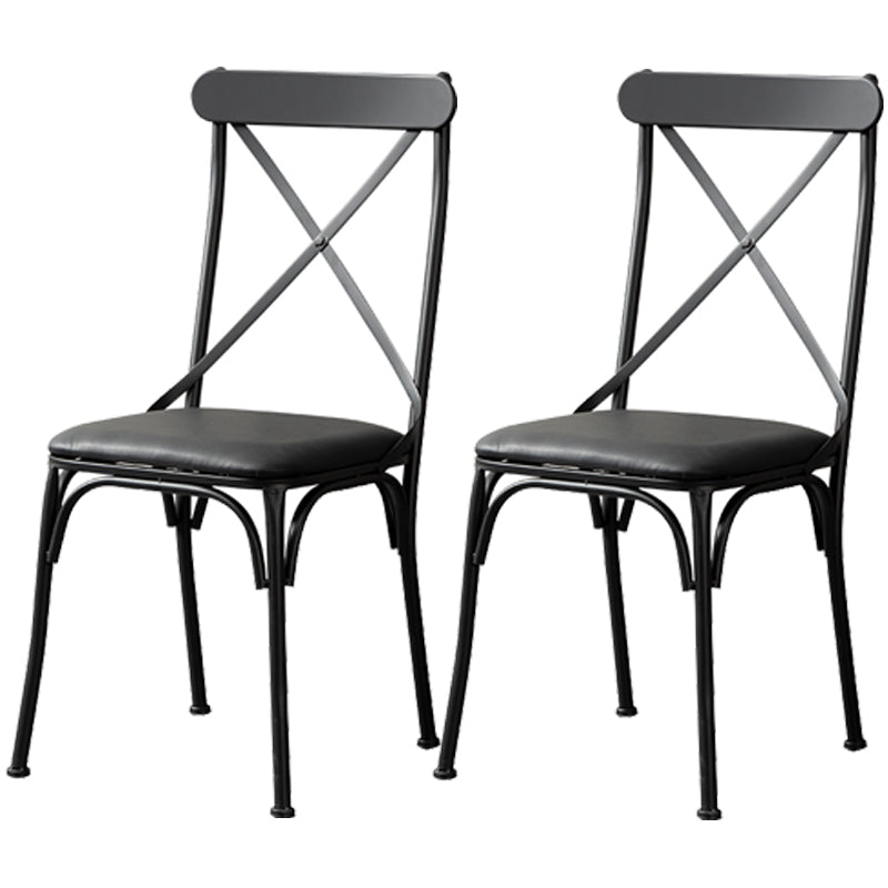 Industrial Coffee Shop Metal Side Chair Black Cross Back Folding Chair Black Leather 2 Piece Set Clearhalo ' kitchen&dining_furn' 'Dining Chairs' 'Dining Tables & Seating' 'dining_chair' 'furn' 'furn_dining_chair' 'Furniture' 'furniture_dining_chair' 'Kitchen & Dining Furniture' 'kitchen' 3541333