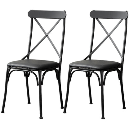 Industrial Coffee Shop Metal Side Chair Black Cross Back Folding Chair Black Leather 2 Piece Set Clearhalo ' kitchen&dining_furn' 'Dining Chairs' 'Dining Tables & Seating' 'dining_chair' 'furn' 'furn_dining_chair' 'Furniture' 'furniture_dining_chair' 'Kitchen & Dining Furniture' 'kitchen' 3541333