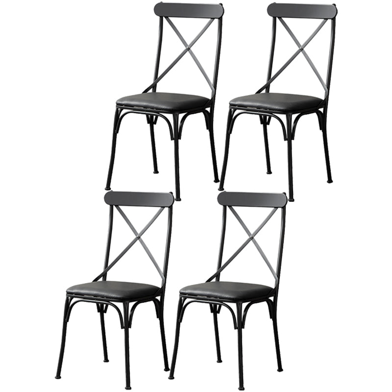 Industrial Coffee Shop Metal Side Chair Black Cross Back Folding Chair Black Leather 4 Piece Set Clearhalo ' kitchen&dining_furn' 'Dining Chairs' 'Dining Tables & Seating' 'dining_chair' 'furn' 'furn_dining_chair' 'Furniture' 'furniture_dining_chair' 'Kitchen & Dining Furniture' 'kitchen' 3541334