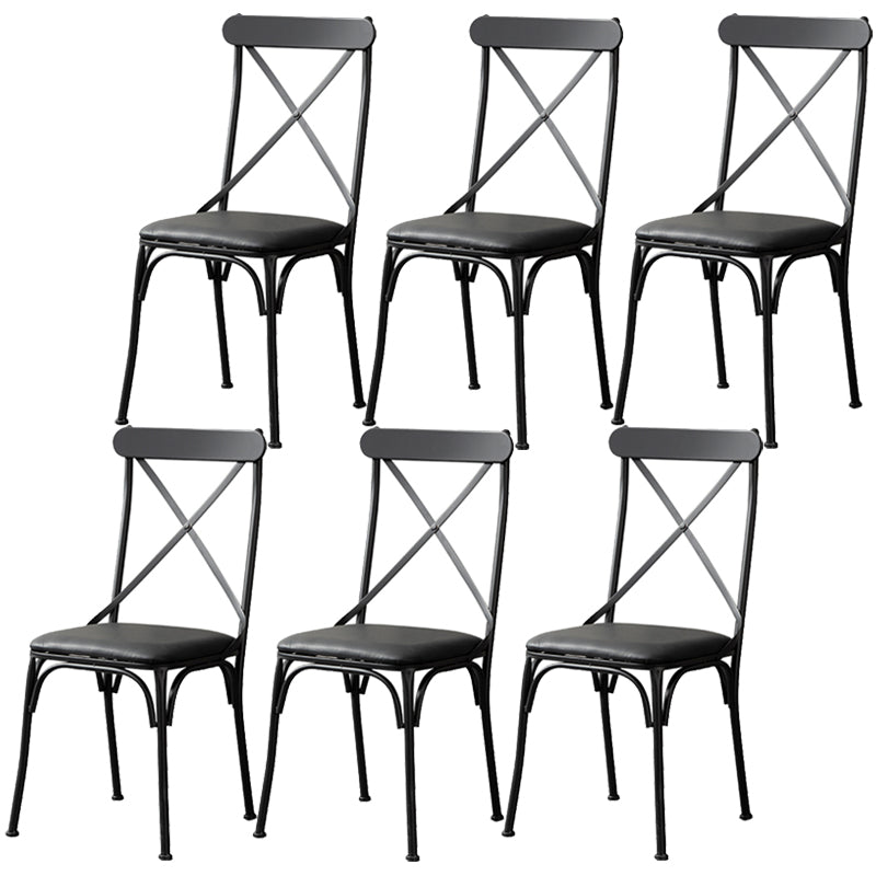 Industrial Coffee Shop Metal Side Chair Black Cross Back Folding Chair Black Leather 6 Piece Set Clearhalo ' kitchen&dining_furn' 'Dining Chairs' 'Dining Tables & Seating' 'dining_chair' 'furn' 'furn_dining_chair' 'Furniture' 'furniture_dining_chair' 'Kitchen & Dining Furniture' 'kitchen' 3541335