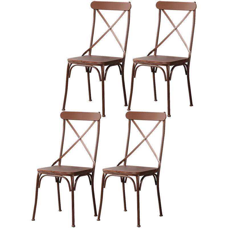Industrial Coffee Shop Metal Side Chair Black Cross Back Folding Chair Brown Wood 4 Piece Set Clearhalo ' kitchen&dining_furn' 'Dining Chairs' 'Dining Tables & Seating' 'dining_chair' 'furn' 'furn_dining_chair' 'Furniture' 'furniture_dining_chair' 'Kitchen & Dining Furniture' 'kitchen' 3541340