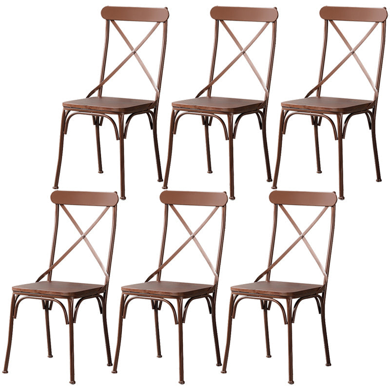 Industrial Coffee Shop Metal Side Chair Black Cross Back Folding Chair Brown Wood 6 Piece Set Clearhalo ' kitchen&dining_furn' 'Dining Chairs' 'Dining Tables & Seating' 'dining_chair' 'furn' 'furn_dining_chair' 'Furniture' 'furniture_dining_chair' 'Kitchen & Dining Furniture' 'kitchen' 3541341
