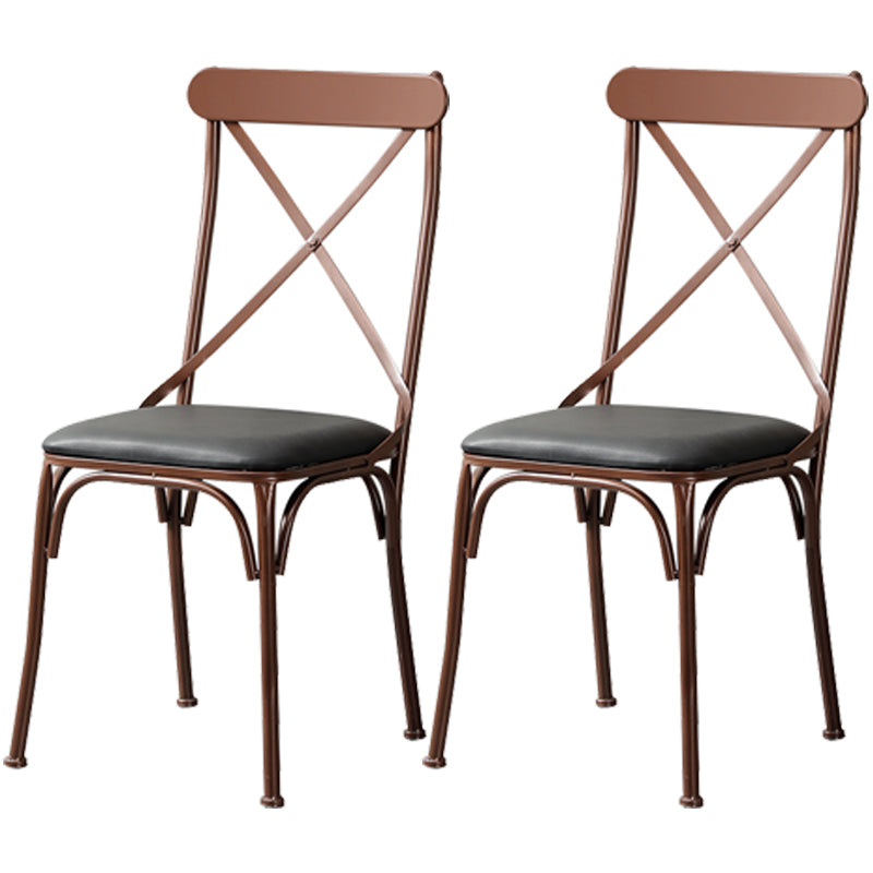Industrial Coffee Shop Metal Side Chair Black Cross Back Folding Chair Brown Leather 2 Piece Set Clearhalo ' kitchen&dining_furn' 'Dining Chairs' 'Dining Tables & Seating' 'dining_chair' 'furn' 'furn_dining_chair' 'Furniture' 'furniture_dining_chair' 'Kitchen & Dining Furniture' 'kitchen' 3541342