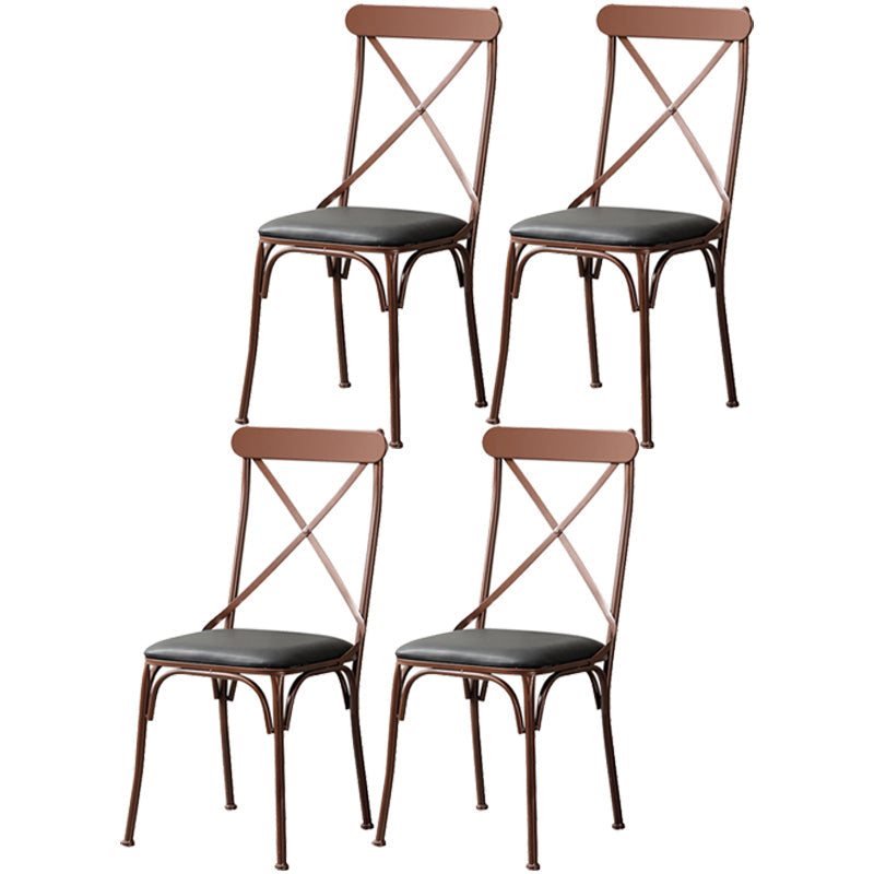 Industrial Coffee Shop Metal Side Chair Black Cross Back Folding Chair Brown Leather 4 Piece Set Clearhalo ' kitchen&dining_furn' 'Dining Chairs' 'Dining Tables & Seating' 'dining_chair' 'furn' 'furn_dining_chair' 'Furniture' 'furniture_dining_chair' 'Kitchen & Dining Furniture' 'kitchen' 3541343