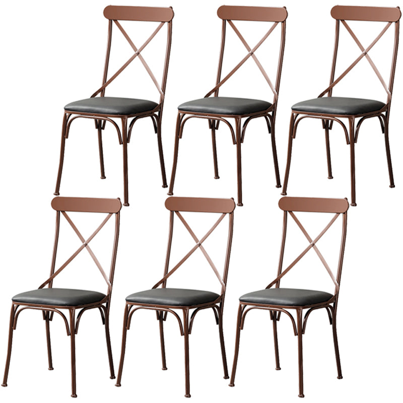 Industrial Coffee Shop Metal Side Chair Black Cross Back Folding Chair Brown Leather 6 Piece Set Clearhalo ' kitchen&dining_furn' 'Dining Chairs' 'Dining Tables & Seating' 'dining_chair' 'furn' 'furn_dining_chair' 'Furniture' 'furniture_dining_chair' 'Kitchen & Dining Furniture' 'kitchen' 3541344