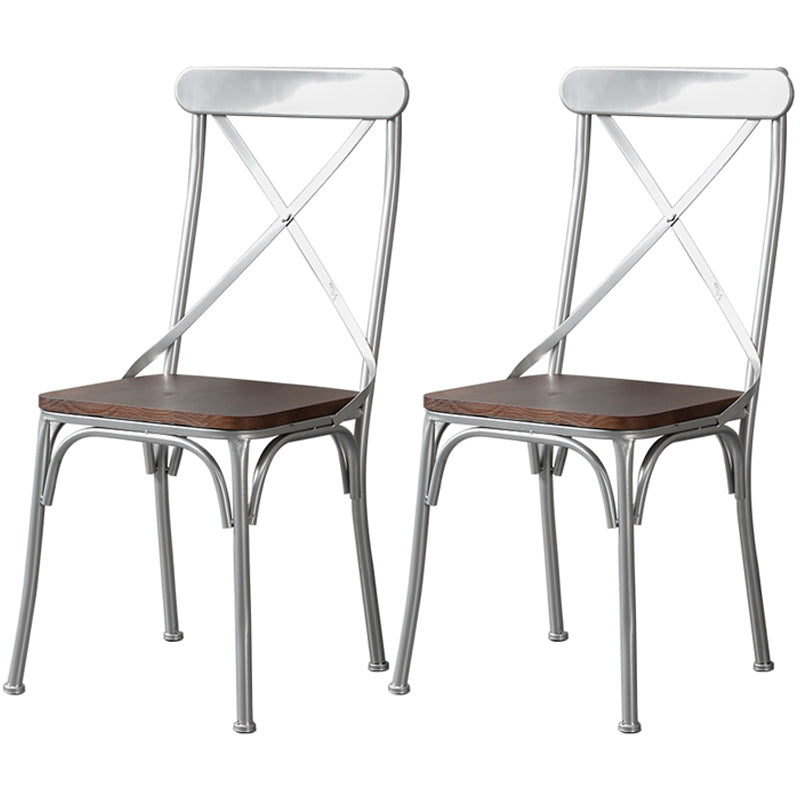 Industrial Coffee Shop Metal Side Chair Black Cross Back Folding Chair Silver Wood 2 Piece Set Clearhalo ' kitchen&dining_furn' 'Dining Chairs' 'Dining Tables & Seating' 'dining_chair' 'furn' 'furn_dining_chair' 'Furniture' 'furniture_dining_chair' 'Kitchen & Dining Furniture' 'kitchen' 3541345