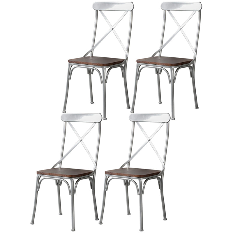 Industrial Coffee Shop Metal Side Chair Black Cross Back Folding Chair Silver Wood 4 Piece Set Clearhalo ' kitchen&dining_furn' 'Dining Chairs' 'Dining Tables & Seating' 'dining_chair' 'furn' 'furn_dining_chair' 'Furniture' 'furniture_dining_chair' 'Kitchen & Dining Furniture' 'kitchen' 3541346