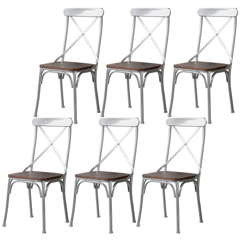Industrial Coffee Shop Metal Side Chair Black Cross Back Folding Chair Silver Wood 6 Piece Set Clearhalo ' kitchen&dining_furn' 'Dining Chairs' 'Dining Tables & Seating' 'dining_chair' 'furn' 'furn_dining_chair' 'Furniture' 'furniture_dining_chair' 'Kitchen & Dining Furniture' 'kitchen' 3541347
