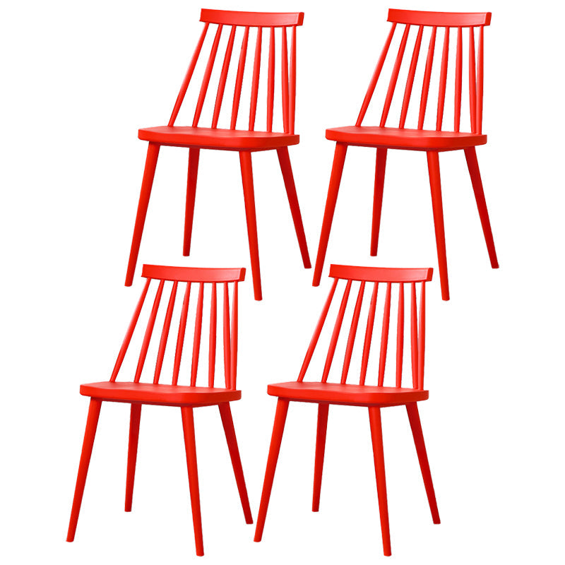 Modern Indoor-Outdoor Plastic Chair Matte Finish Slat Back Side Chair Sets Red 4 Piece Set Clearhalo ' kitchen&dining_furn' 'Dining Chairs' 'Dining Tables & Seating' 'dining_chair' 'furn' 'furn_dining_chair' 'Furniture' 'furniture_dining_chair' 'Kitchen & Dining Furniture' 'kitchen' 3541531