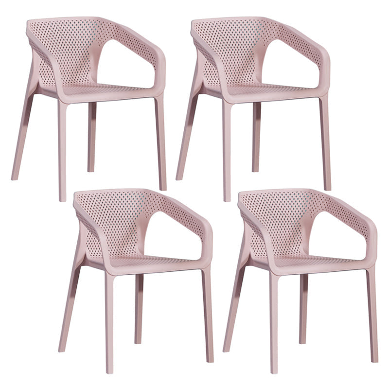 Contemporary Style Multicolor Dining Arm Chair Plastic Stacking Arm Chair Pink 4 Piece Set Clearhalo ' kitchen&dining_furn' 'Dining Chairs' 'Dining Tables & Seating' 'dining_chair' 'furn' 'furn_dining_chair' 'Furniture' 'furniture_dining_chair' 'Kitchen & Dining Furniture' 'kitchen' 3541904