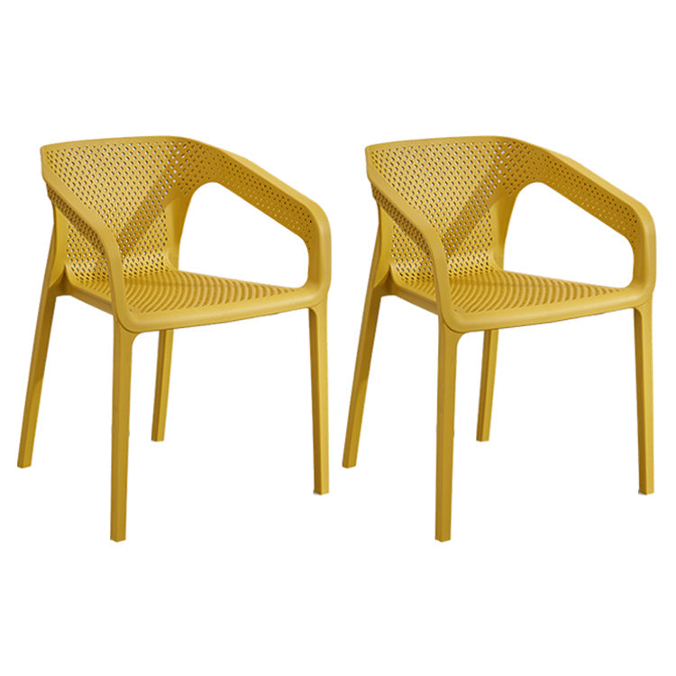Contemporary Style Multicolor Dining Arm Chair Plastic Stacking Arm Chair Yellow 2 Piece Set Clearhalo ' kitchen&dining_furn' 'Dining Chairs' 'Dining Tables & Seating' 'dining_chair' 'furn' 'furn_dining_chair' 'Furniture' 'furniture_dining_chair' 'Kitchen & Dining Furniture' 'kitchen' 3541906