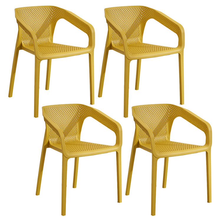 Contemporary Style Multicolor Dining Arm Chair Plastic Stacking Arm Chair Yellow 4 Piece Set Clearhalo ' kitchen&dining_furn' 'Dining Chairs' 'Dining Tables & Seating' 'dining_chair' 'furn' 'furn_dining_chair' 'Furniture' 'furniture_dining_chair' 'Kitchen & Dining Furniture' 'kitchen' 3541907