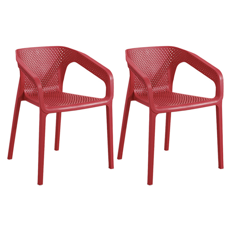 Contemporary Style Multicolor Dining Arm Chair Plastic Stacking Arm Chair Burgundy 2 Piece Set Clearhalo ' kitchen&dining_furn' 'Dining Chairs' 'Dining Tables & Seating' 'dining_chair' 'furn' 'furn_dining_chair' 'Furniture' 'furniture_dining_chair' 'Kitchen & Dining Furniture' 'kitchen' 3541918