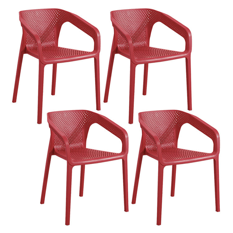 Contemporary Style Multicolor Dining Arm Chair Plastic Stacking Arm Chair Burgundy 4 Piece Set Clearhalo ' kitchen&dining_furn' 'Dining Chairs' 'Dining Tables & Seating' 'dining_chair' 'furn' 'furn_dining_chair' 'Furniture' 'furniture_dining_chair' 'Kitchen & Dining Furniture' 'kitchen' 3541919