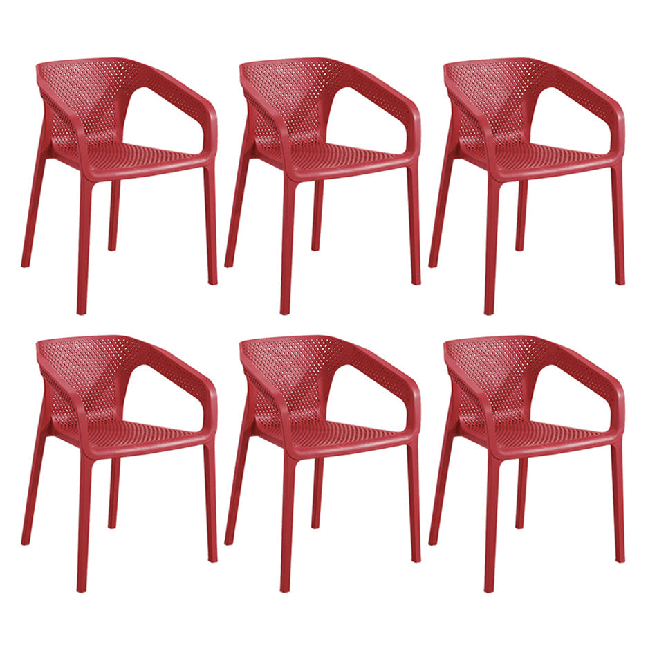 Contemporary Style Multicolor Dining Arm Chair Plastic Stacking Arm Chair Burgundy 6 Piece Set Clearhalo ' kitchen&dining_furn' 'Dining Chairs' 'Dining Tables & Seating' 'dining_chair' 'furn' 'furn_dining_chair' 'Furniture' 'furniture_dining_chair' 'Kitchen & Dining Furniture' 'kitchen' 3541920