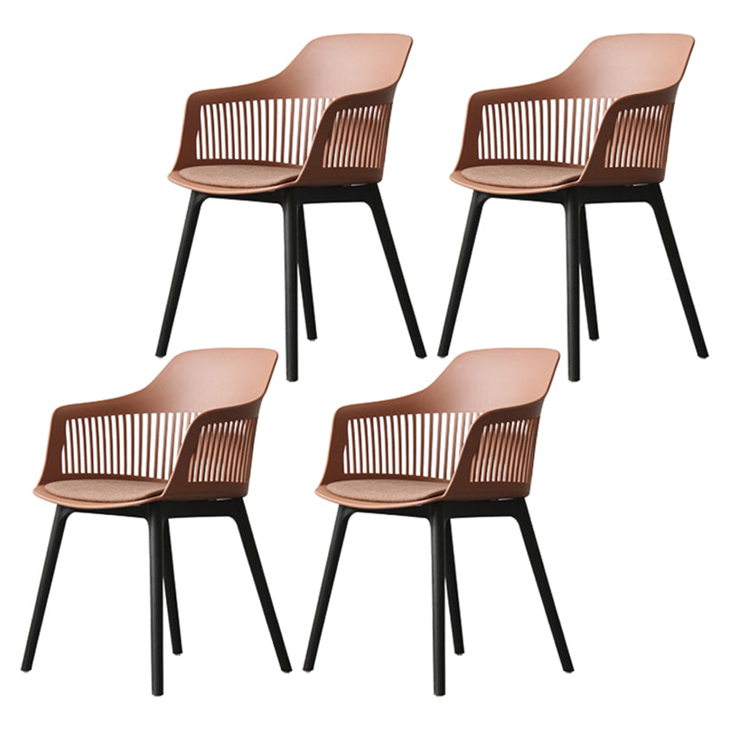 Nordic Style Plastic Dining Room Chair Windsor Back Side Chair for Home Use Brown 4 Piece Set Clearhalo ' kitchen&dining_furn' 'Dining Chairs' 'Dining Tables & Seating' 'dining_chair' 'furn' 'furn_dining_chair' 'Furniture' 'furniture_dining_chair' 'Kitchen & Dining Furniture' 'kitchen' 3541946