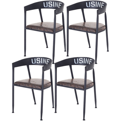 Industrial Dining Chair Open Arm Back Chair with 4 Black Metal Legs for Home Use Dark Coffee 4 Piece Set Clearhalo ' kitchen&dining_furn' 'Dining Chairs' 'Dining Tables & Seating' 'dining_chair' 'furn' 'furn_dining_chair' 'Furniture' 'furniture_dining_chair' 'Kitchen & Dining Furniture' 'kitchen' 3541953