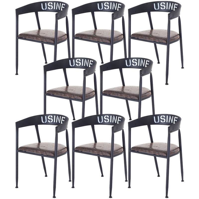 Industrial Dining Chair Open Arm Back Chair with 4 Black Metal Legs for Home Use Dark Coffee 8 Piece Set Clearhalo ' kitchen&dining_furn' 'Dining Chairs' 'Dining Tables & Seating' 'dining_chair' 'furn' 'furn_dining_chair' 'Furniture' 'furniture_dining_chair' 'Kitchen & Dining Furniture' 'kitchen' 3541954