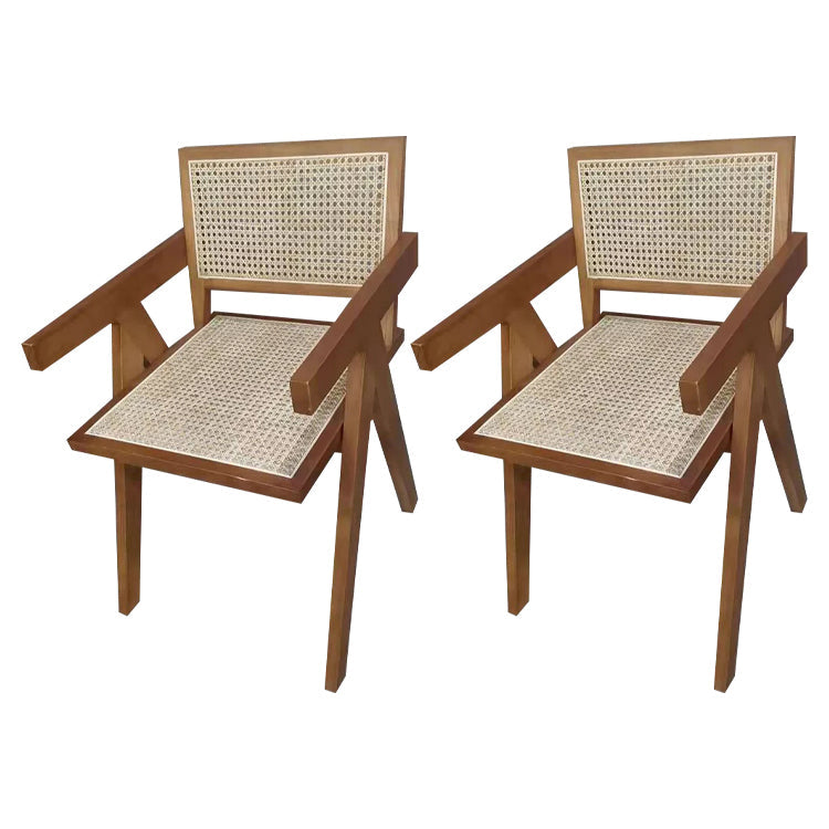 Contemporary Style Rubberwood Chair Open Back Arm Kitchen Dining Chairs Red Brown 2 Piece Set Clearhalo ' kitchen&dining_furn' 'Dining Chairs' 'Dining Tables & Seating' 'dining_chair' 'furn' 'furn_dining_chair' 'Furniture' 'furniture_dining_chair' 'Kitchen & Dining Furniture' 'kitchen' 3542065
